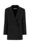 Max Mara Mattia Pinstriped Wool Blazer In Black