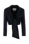 Max Mara Sash Detailed Straight Hem Cropped Jacket In Blue Marine