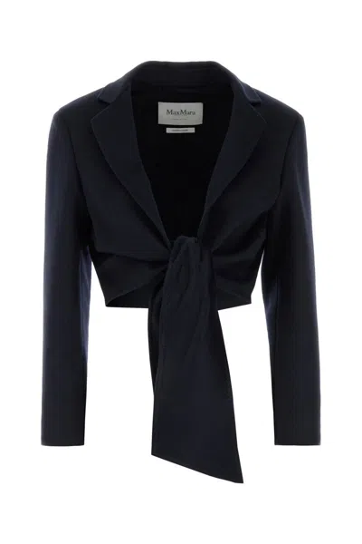 Max Mara Sash Detailed Straight Hem Cropped Jacket In Blue