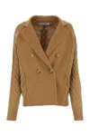 Max Mara Double-breasted Jacket With Textured Knit In Neutral