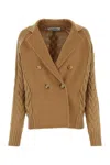 Max Mara Double-breasted Jacket With Textured Knit In Neutral