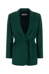 Max Mara Green Wool Canvas Jacket With Belt In Green