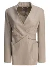 Max Mara Single-breasted Blazer With Unique Wrap-style Design In Beige
