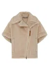 Max Mara Newmant Biker Jacket Cape In Wool And Alpaca Teddy Fabric In Beige