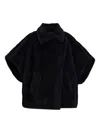 Max Mara Relaxed Black Coat With Plush Texture And Wide Collar In Black