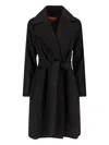 Max Mara Waist Belted Long Length Lapels Pockets In Black