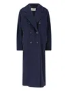 Max Mara Double-breasted Coat With Belt Coats Blue In Black