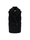 Max Mara Double-breasted Sleeveless Faux Fur Jacket In Black