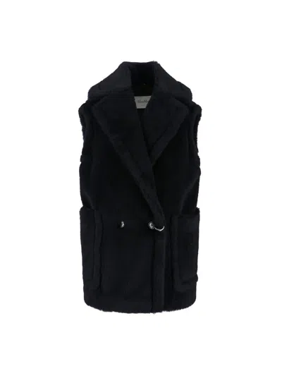 Max Mara Double-breasted Sleeveless Faux Fur Jacket In Black