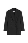 Max Mara Double-breasted Pinstripe Wool Blazer In Black