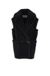 Max Mara Sleeveless Teddy Jacket In Alpaca And Wool In Black