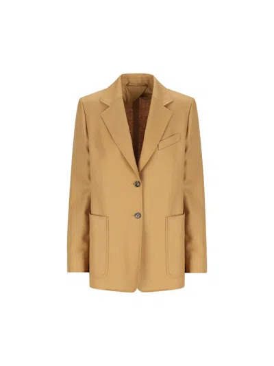 Max Mara Single-breasted Linen Blazer In Brown