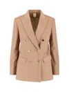 Max Mara Double-breasted Camel Blazer With Logo Embroidery In Brown