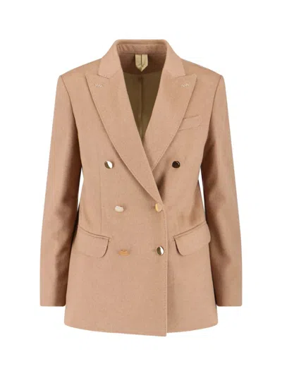 Max Mara Double-breasted Camel Blazer With Logo Embroidery In Brown
