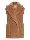 Max Mara Breda Camel And Silk Sleeveless Coat In Brown