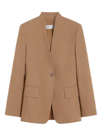 Max Mara Stand-collar Single-button Jacket In Brown