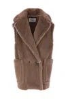 Max Mara Double-breasted Sleeveless Jacket In Teddy In Brown