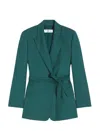 Max Mara Belted Woollen Cloth Blazer In Green