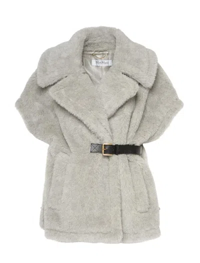 Max Mara Belted Alpaca Wool Vest Cape In Light Grey