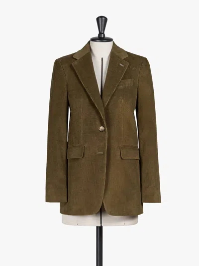 Max Mara Corduroy Single-breasted Cashmere Blazer In Kaki Green.