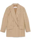 Max Mara Double-breasted Linen Blazer With Notched Lapel In Multicolor