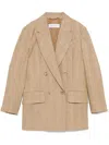 Max Mara Double-breasted Linen Blazer With Notched Lapel In Multicolor