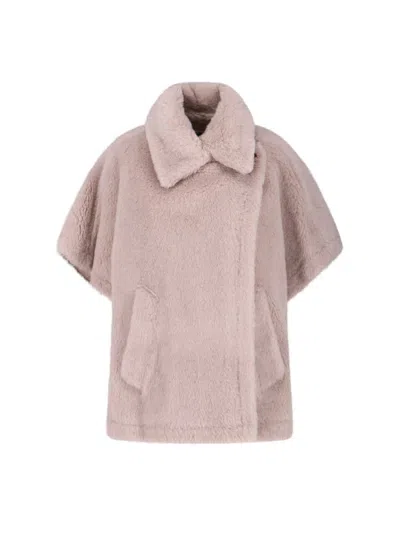 Max Mara Buttoned Collar Faux Fur Short Sleeve Jacket In Pink