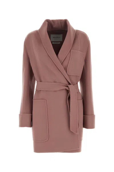 Max Mara Belted Wool-twill Jacket In Pink