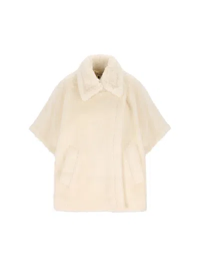 Max Mara Collar Cape With Pockets And Short Sleeves In Neutral
