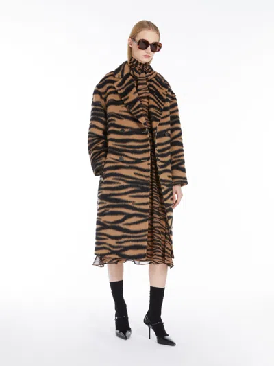 Max Mara Vidim Beige Double-breasted Coat With Belt And Animalier Motiv In Wool Woman In Camel