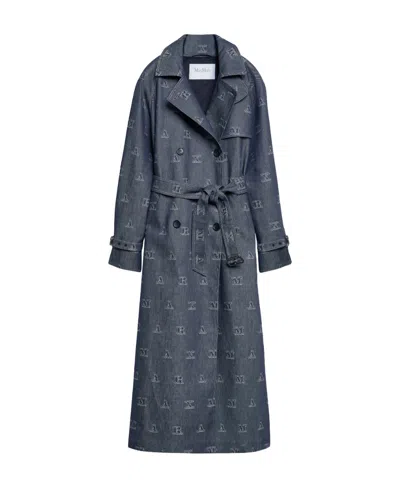 Max Mara Jacquard Button Trench Coat In Blue