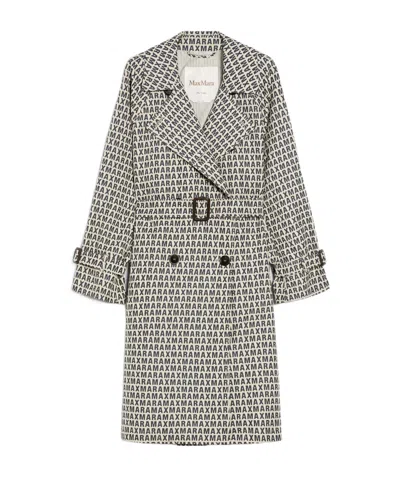 Max Mara Lucio Jacquard Logo Trench Coat In Ivory/black