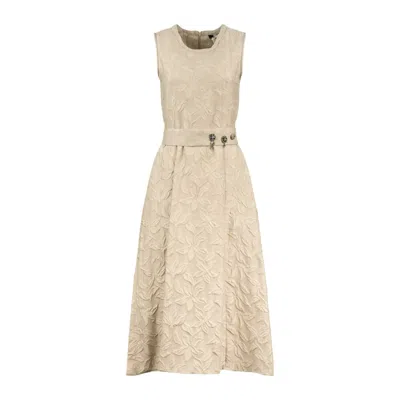 Max Mara Jacquard Dress With Belt In Neutral