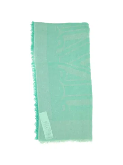 Max Mara Jacquard Fringed-trim Scarf In Green