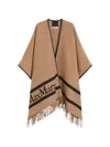 Max Mara Fringed Leather-trimmed Wool-jacquard Cape In Neutral