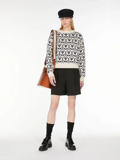 Max Mara Jacquard-knit Cotton Sweater In White