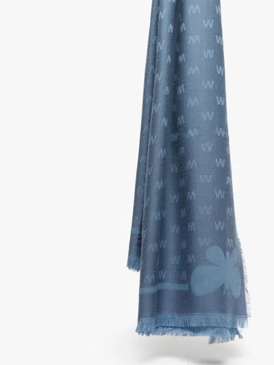 Max Mara Jacquard-knit Viscose And Wool Shawl In Blue