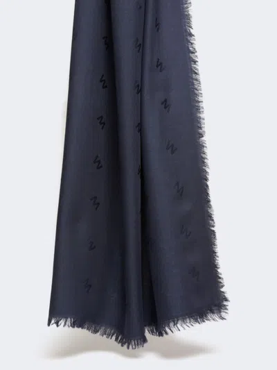 Max Mara Jacquard-knit Wool And Silk Shawl In Blue