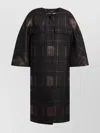 Max Mara Jacquard Lame Cocoon Coat With Checked Pattern In Black