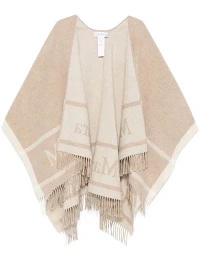 Max Mara Jacquard Logo-decorated Poncho In Neutrals