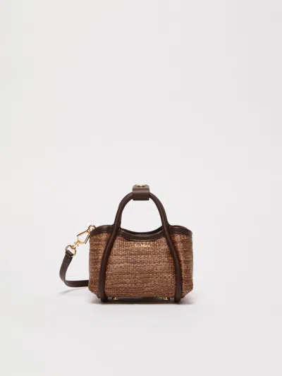 Max Mara Jacquard Raffia-effect Fabric Mini Marine Bag In Brown