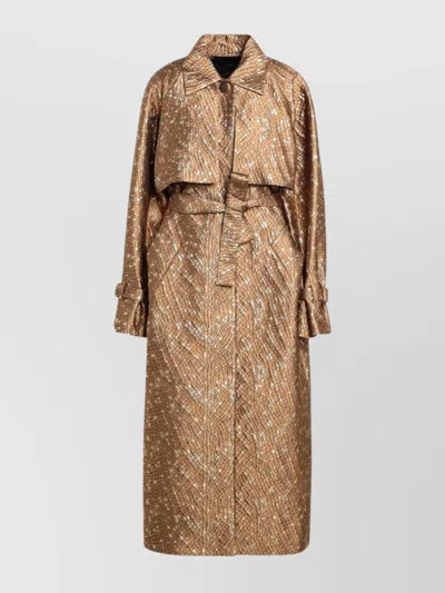 Max Mara Jacquard Trench Coat Gold Accents In Brown