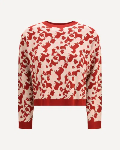 Max Mara Jacquard Viscose Crewneck Sweater In Red
