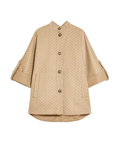 Max Mara Jacquard Wool And Cashmere Cape In Nude