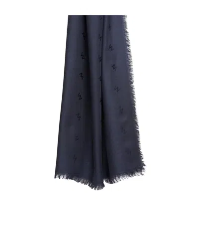 Max Mara Jacquard Wool And Silk Shawl In Blue