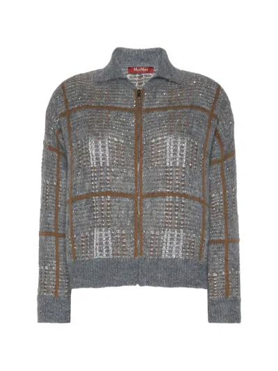 Max Mara Jacquard Wool, Mohair And Cashmere Cardigan In Gray