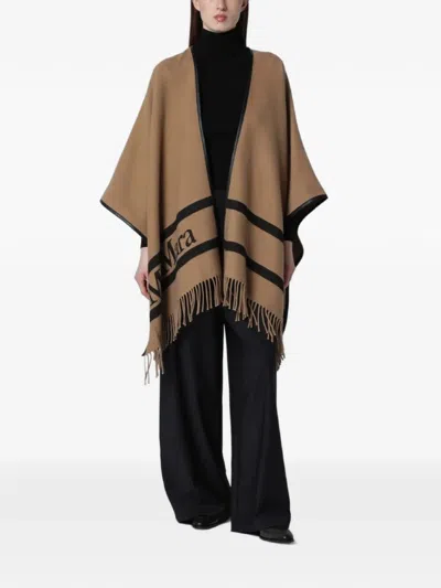 Max Mara Aris Jacquard Wool Poncho In Brown