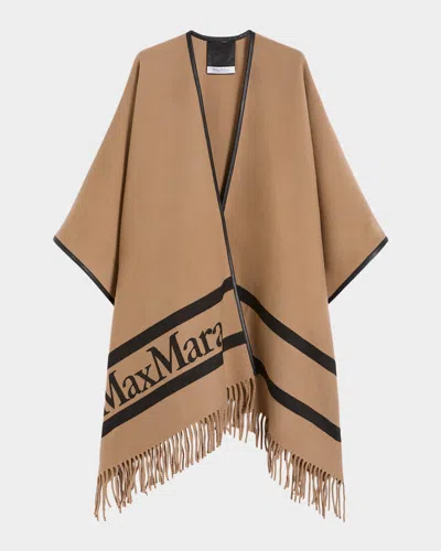 Max Mara Jacquard Wool Poncho In Camel In Brown