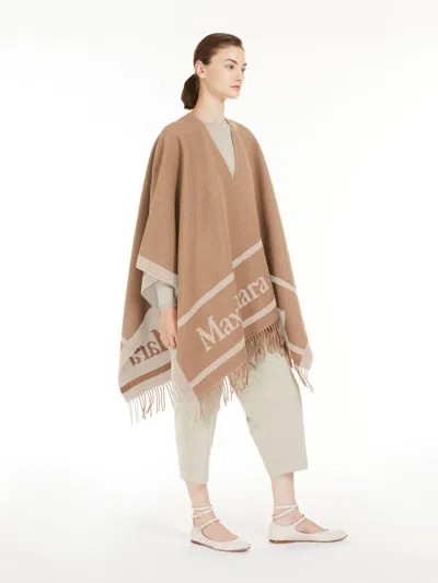 Max Mara Jacquard Wool Poncho In Camel
