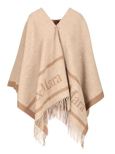 Max Mara Jacquard Wool Poncho Coats Beige
